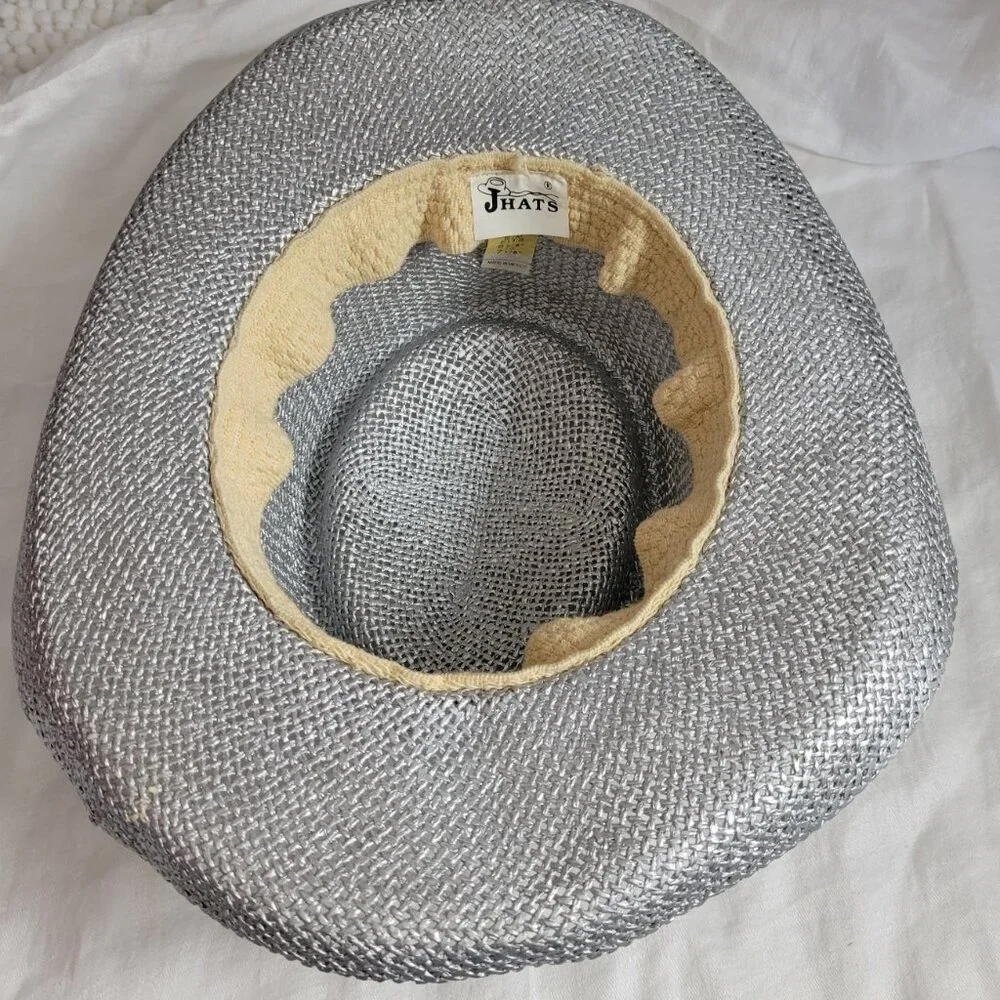 Jhats Cowgirl Straw Hat Kentucky Derby Silver S/M 6-7 1/8